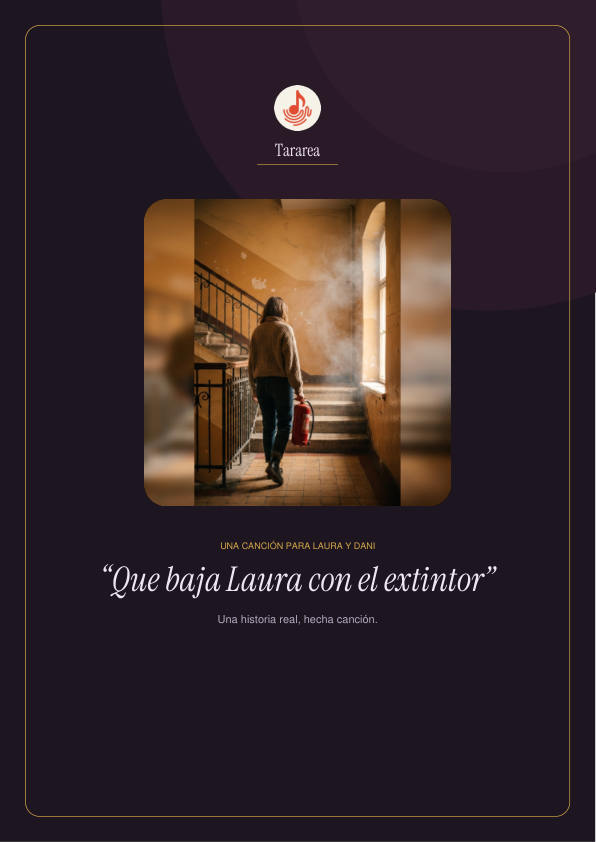 Página 1 del librito de «Que baja Laura con el extintor»